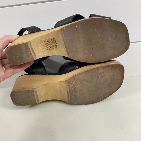 Everlane Shoes Womens Size 7 Sandals Clogs Platform Wooden Heel Buckle‎ Leather - Picture 12 of 15
